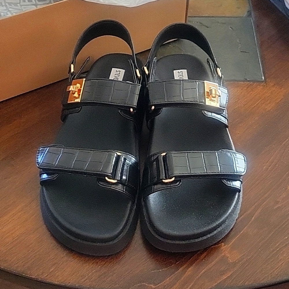 Steve Madden Sandals Mona Black Crocodile Women's 11